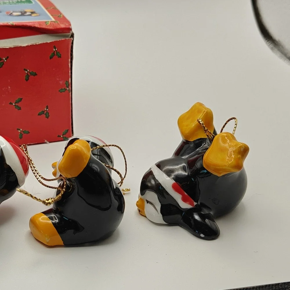 Christmas Around the World Playful Penguin 4pc Ceramic Hanging Ornaments 54-224